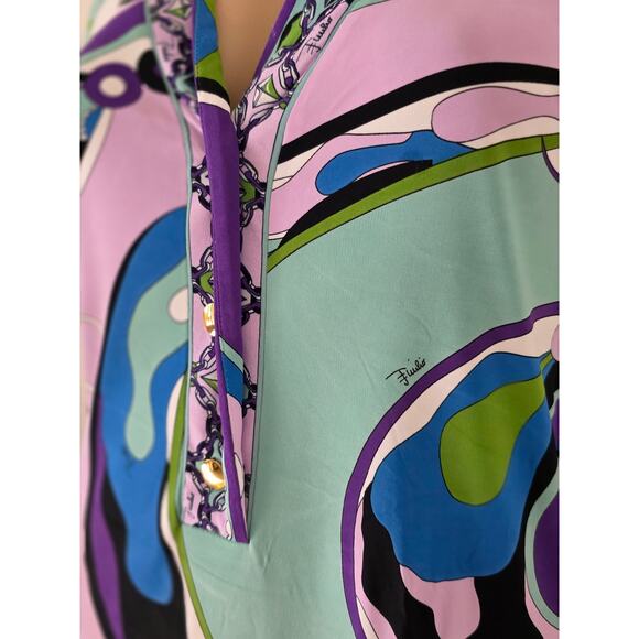 Emilio Pucci Purple Multicolor Signature Print long-sleeved dress 10 sz - Picture 10 of 16
